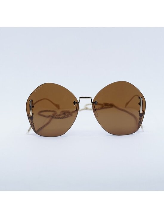 Gucci GG1203S 003 Sunglasses Gold Round Frame, Brown with Gold Chain Lenses main image 6